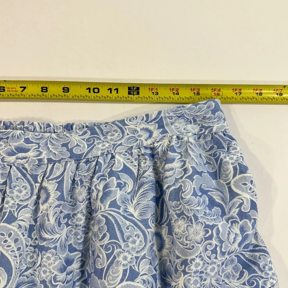 Soft Surroundings Skirt Womens Medium Blue White Floral Paisley Linen Tiered